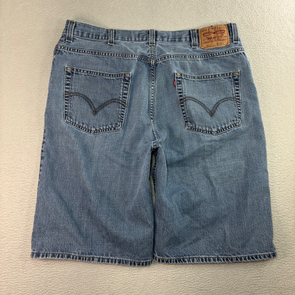 Y2K Levis 569 Loose Straight Shorts Men 38x12 Blue Baggy Denim Jean Jorts Skater